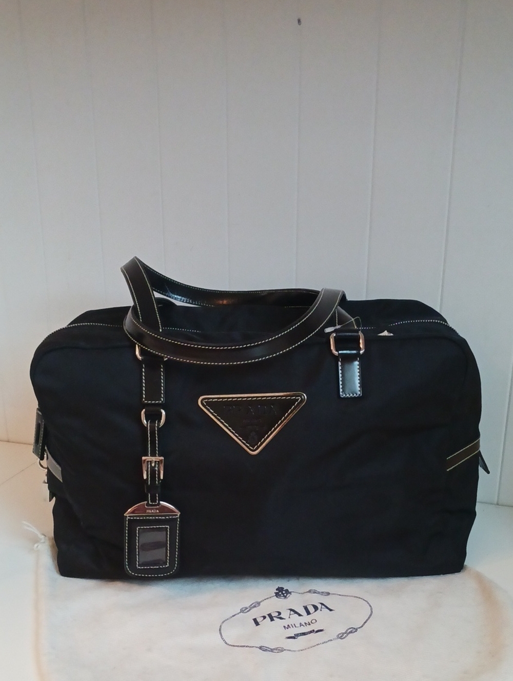 PRADA BLK NYLON NEW LARGE SATCHEL BAG
